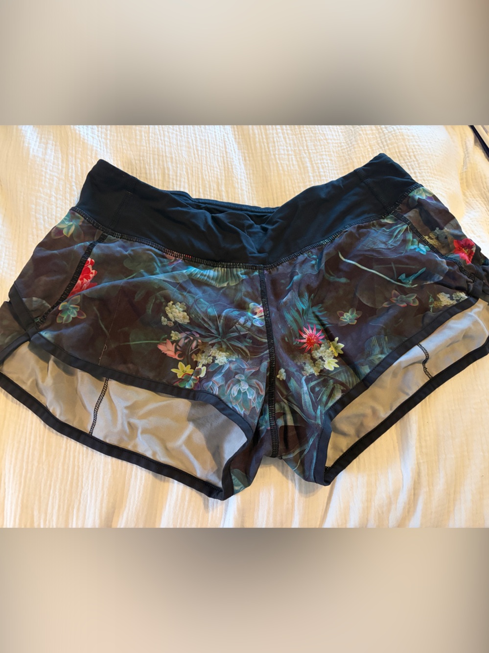 lululemon athletica Black Sheer Floral Athletic Shorts